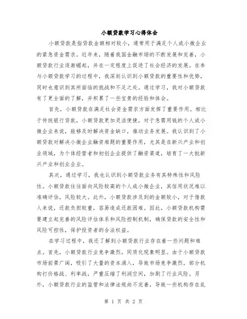 小额贷款学习心得体会