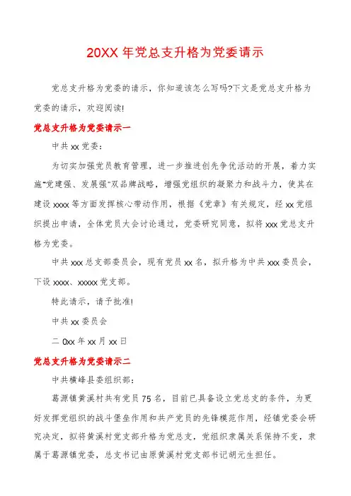 20XX年党总支升格为党委请示