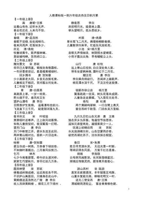 人教版一至六年级古诗词及日积月累
