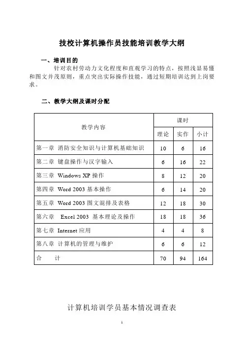 计算机操作员(初级)教学大纲