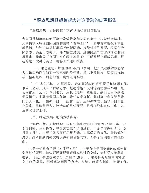 “解放思想赶超跨越大讨论活动的自查报告