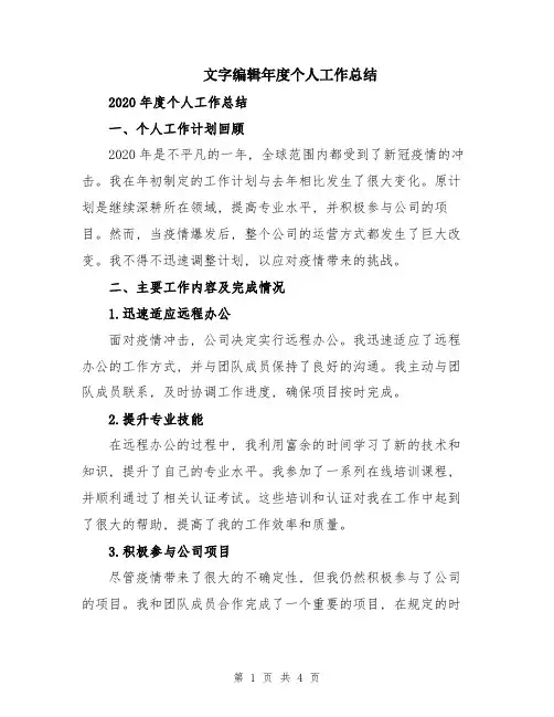 文字编辑年度个人工作总结