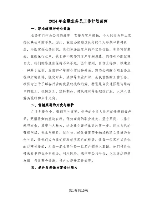 2024年金融业务员工作计划范例（五篇）