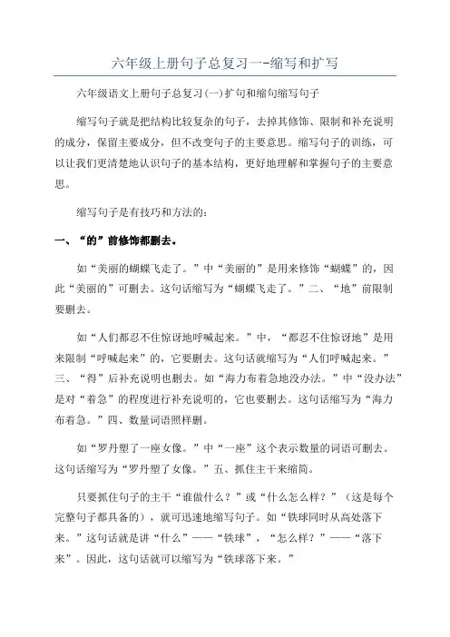 六年级上册句子总复习一-缩写和扩写