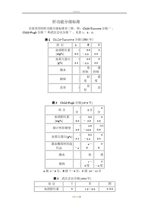 肝功能分级标准
