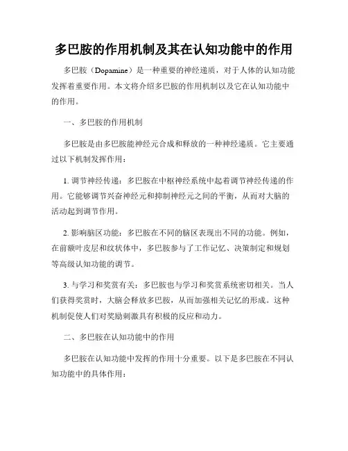 多巴胺的作用机制及其在认知功能中的作用