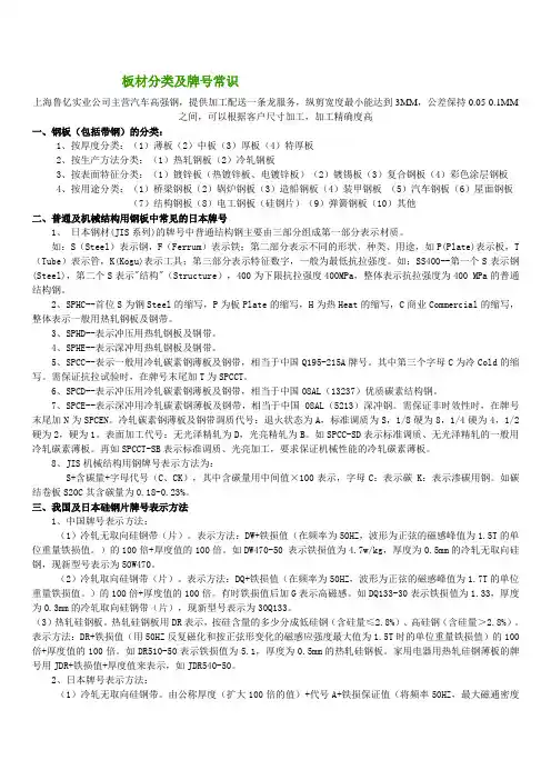 中国汽车钢板分类及牌号