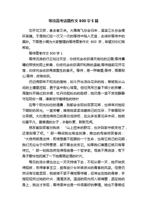 等待高考话题作文800字5篇