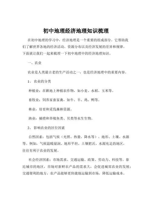 初中地理经济地理知识梳理