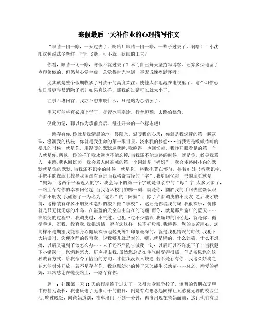 寒假最后一天补作业的心理描写作文