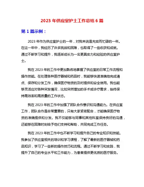 2023年供应室护士工作总结6篇