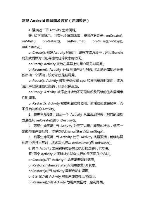 常见Android面试题及答案（详细整理）