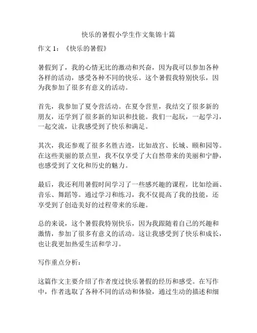 快乐的暑假小学生作文集锦十篇
