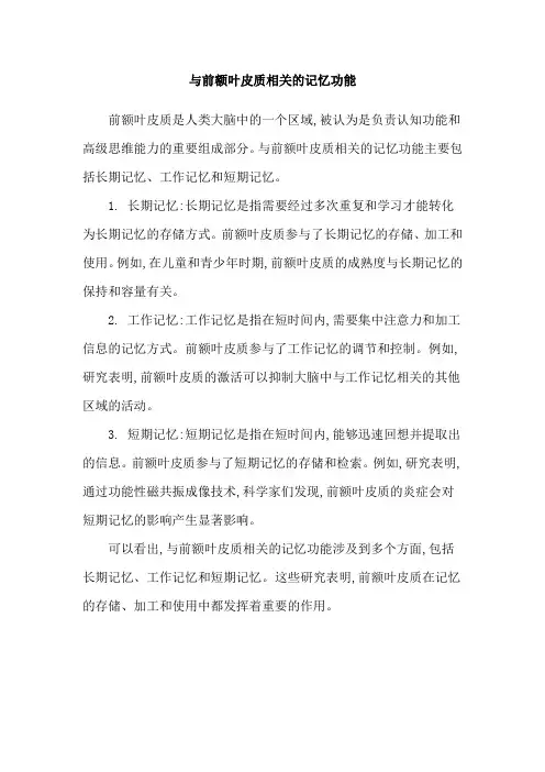 与前额叶皮质相关的记忆功能