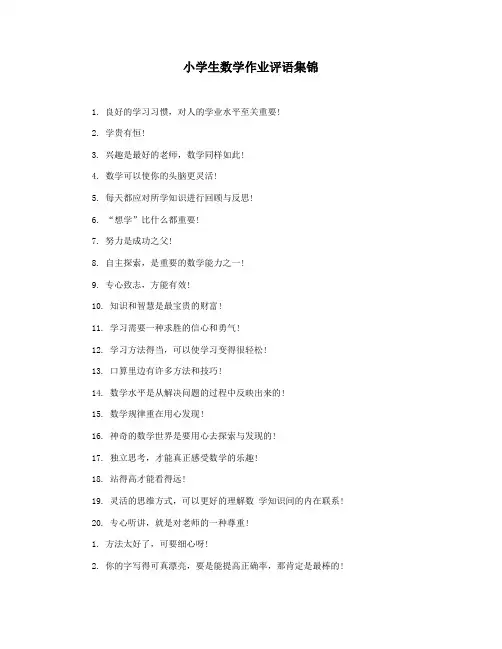 小学生数学作业评语集锦