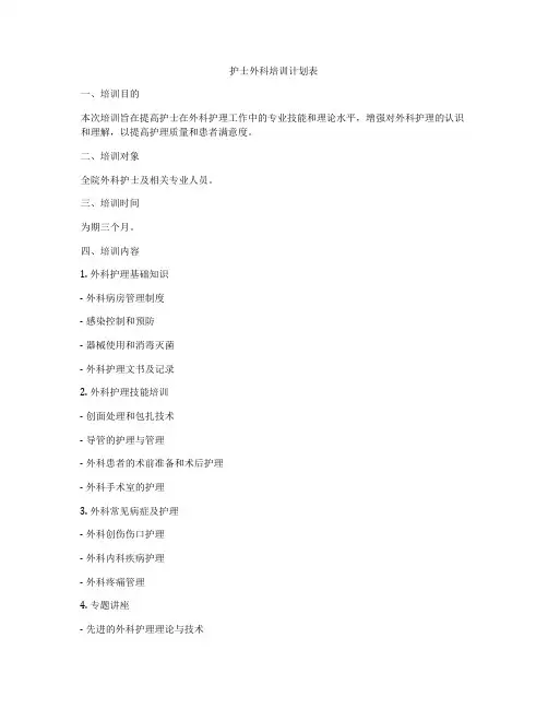 护士外科培训计划表