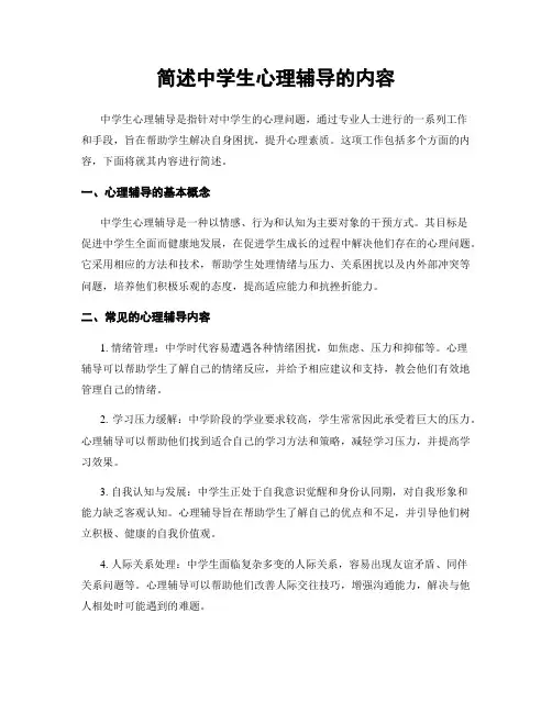 简述中学生心理辅导的内容