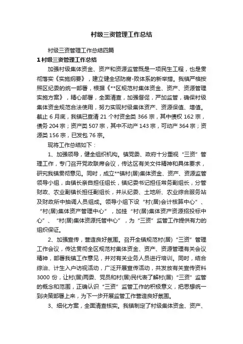 村级三资管理工作总结四篇