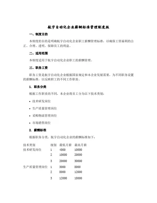 航宇自动化企业薪酬标准管理制度版