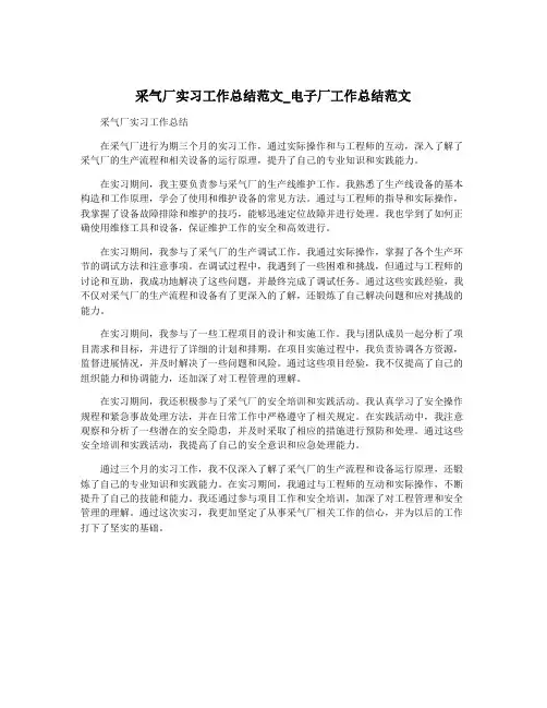 采气厂实习工作总结范文_电子厂工作总结范文