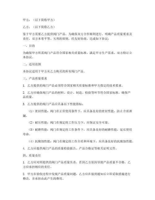 阀门产品质量协议书模板