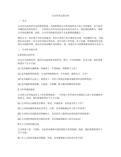 公司作风自查自纠