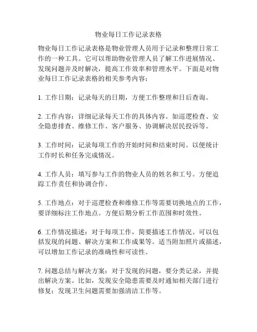 物业每日工作记录表格