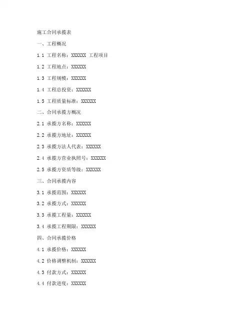 施工合同承揽表