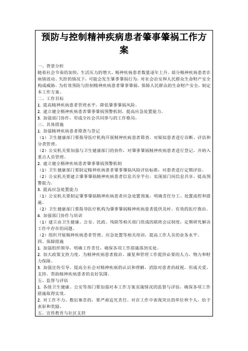 预防与控制精神疾病患者肇事肇祸工作方案