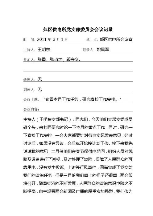 支部委员会03月份会议记录