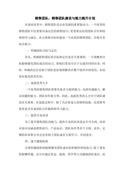 销售团队：销售团队建设与能力提升计划