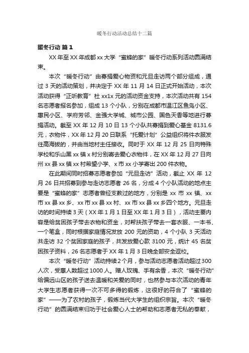 暖冬行动活动总结十二篇