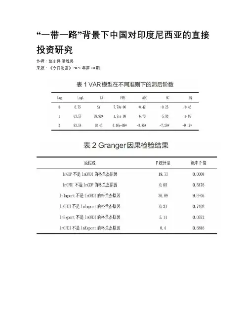 “一带一路”背景下中国对印度尼西亚的直接投资研究