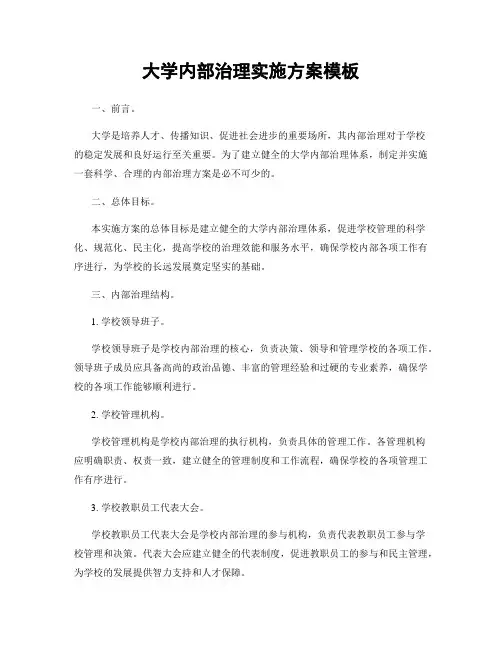 大学内部治理实施方案模板