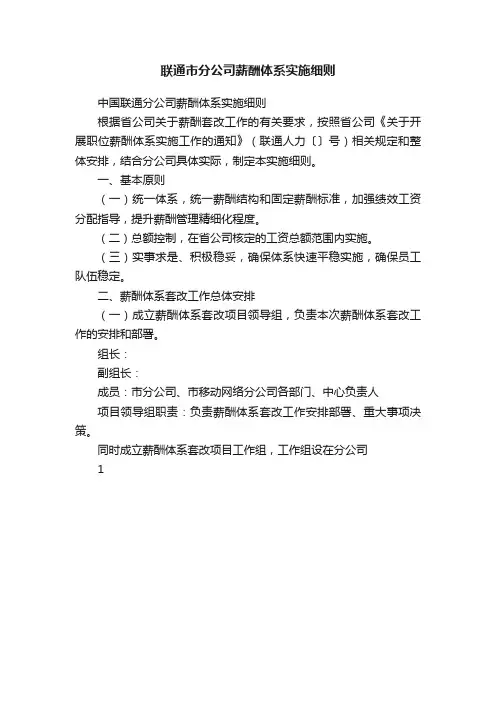 联通市分公司薪酬体系实施细则