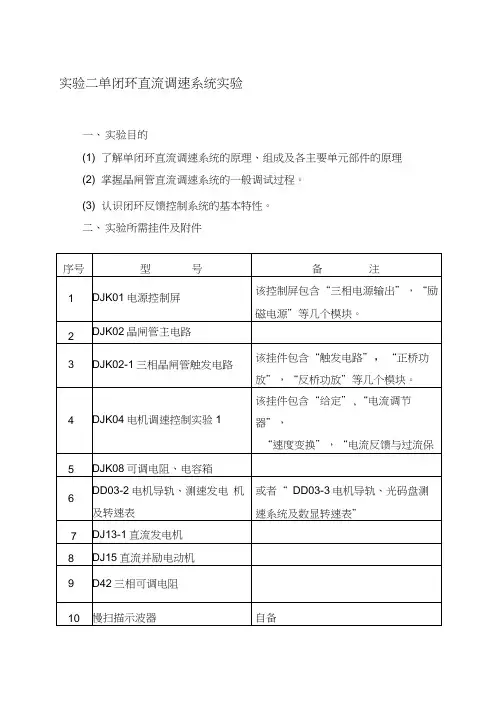 实验二单闭环直流调速系统实验