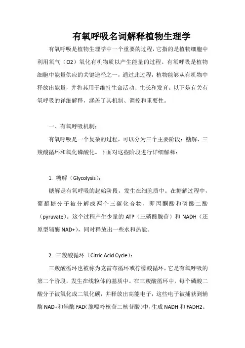 有氧呼吸名词解释植物生理学