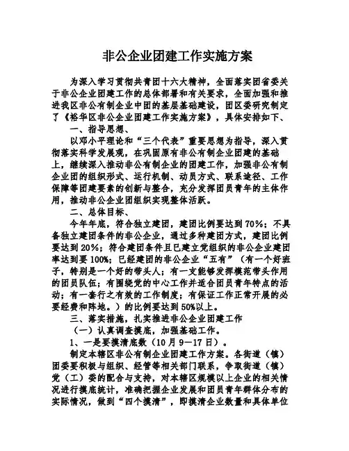 非公企业团建工作实施方案