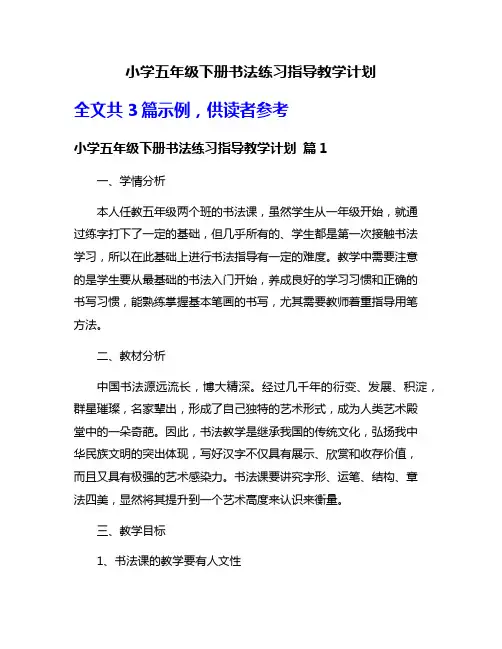 小学五年级下册书法练习指导教学计划