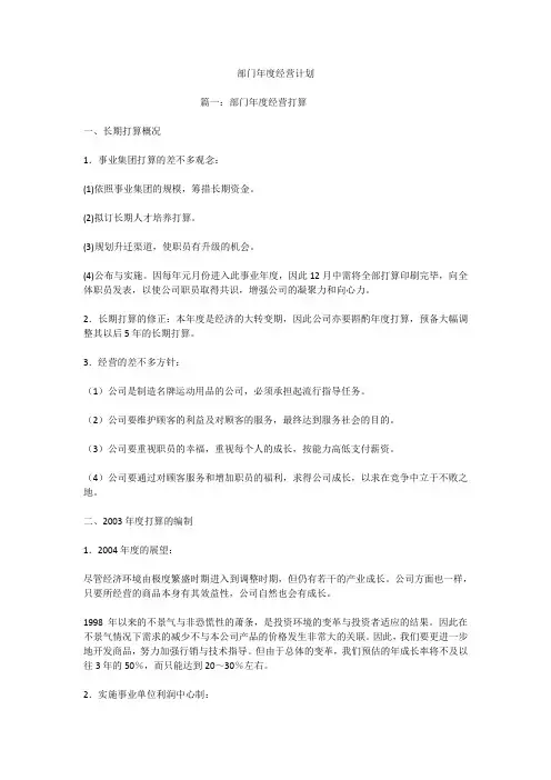 部门年度经营计划