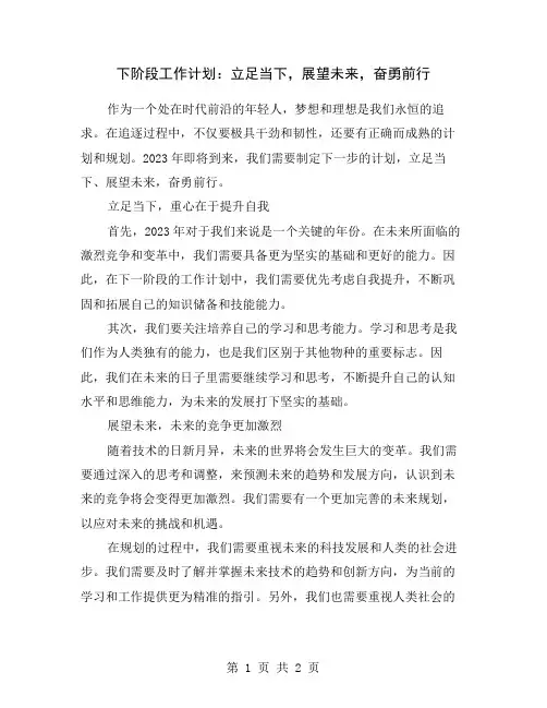 下阶段工作计划：立足当下,展望未来,奋勇前行