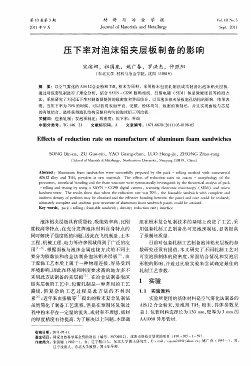 压下率对泡沫铝夹层板制备的影响