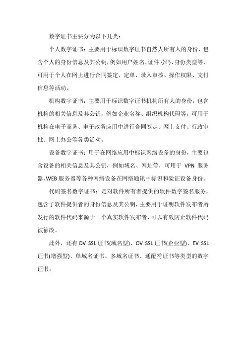 数字证书类别
