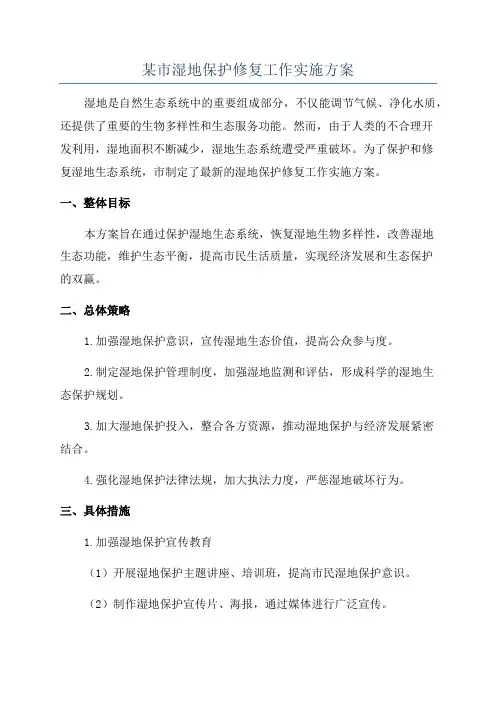 某市湿地保护修复工作实施方案