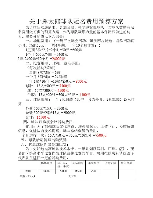 球队费用预算方案