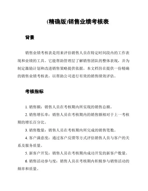 (精确版)销售业绩考核表
