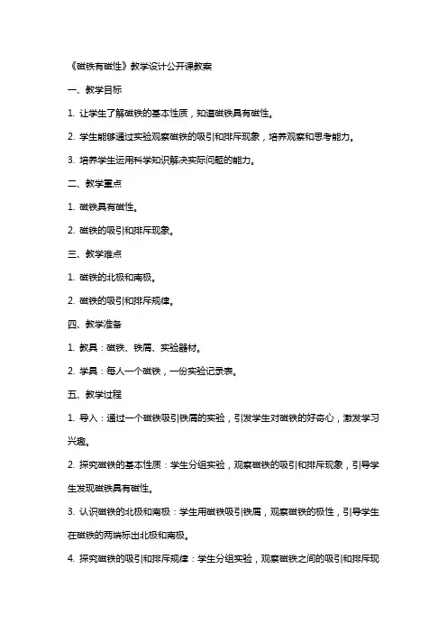 《磁铁有磁性》教学设计公开课教案