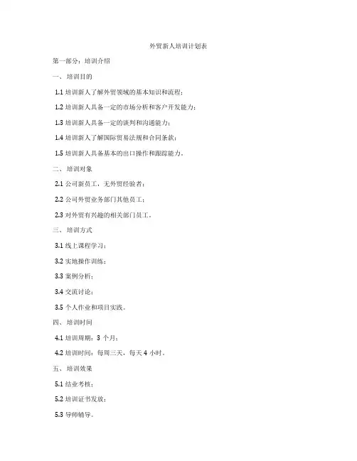 外贸新人培训计划表