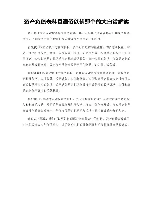 资产负债表科目通俗以佛那个的大白话解读