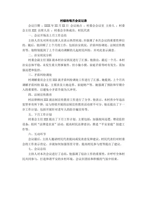 村综治每月会议记录